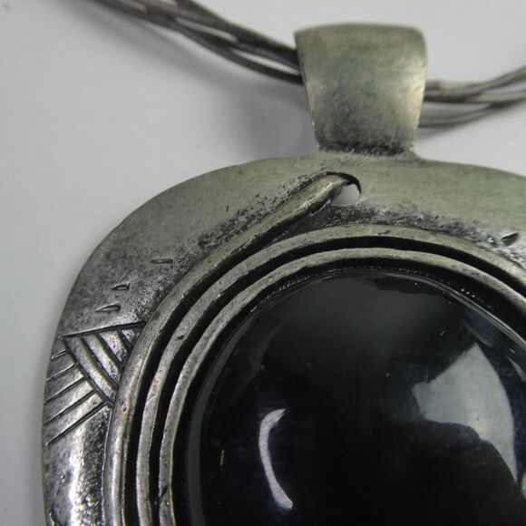 Large Brutalist Abstract Black Silver Tone Pendant on Sterling Dyadema Necklace - Picture 4 of 13